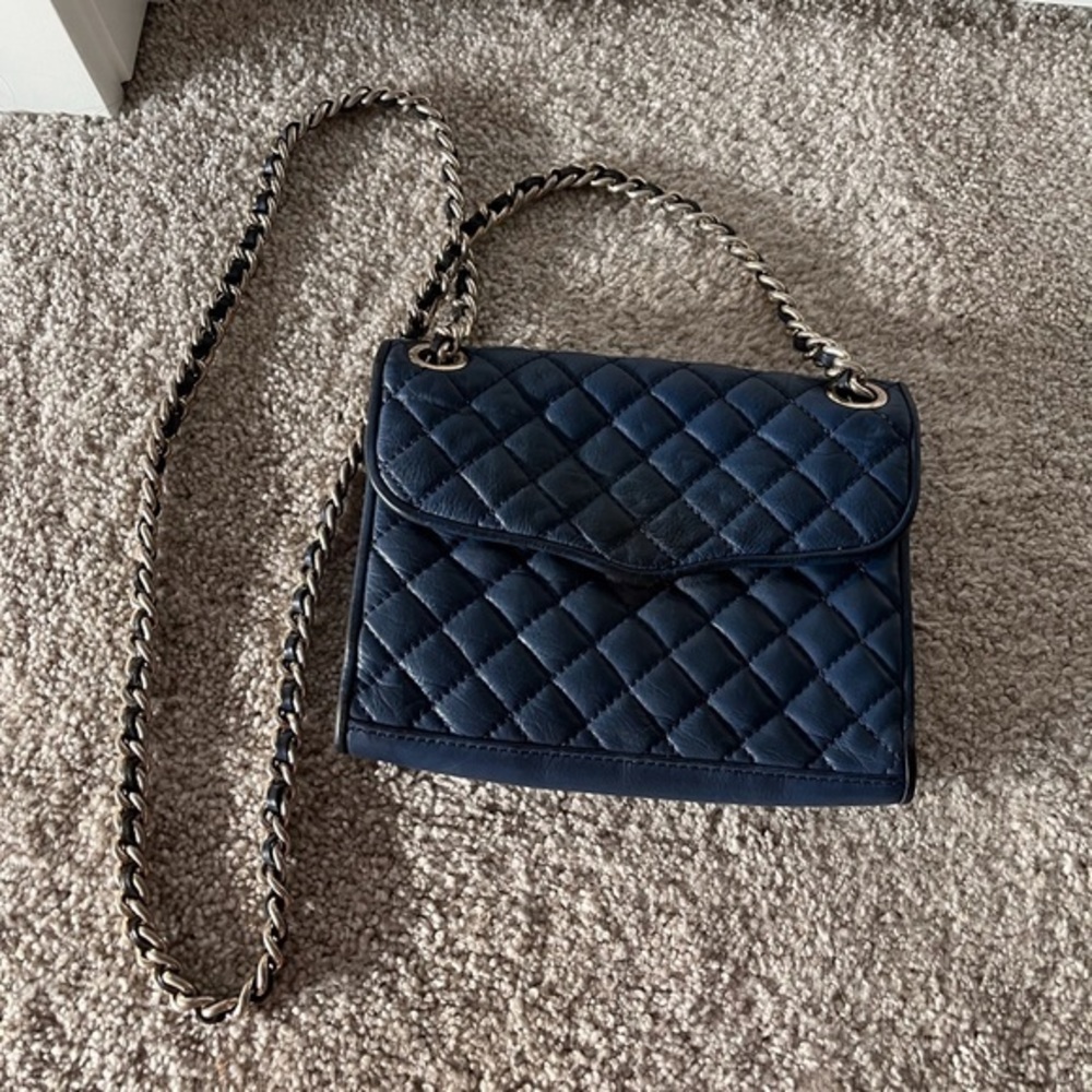Rebecca Minkoff leather navy quilted chain crossbody shoulder envelope bag